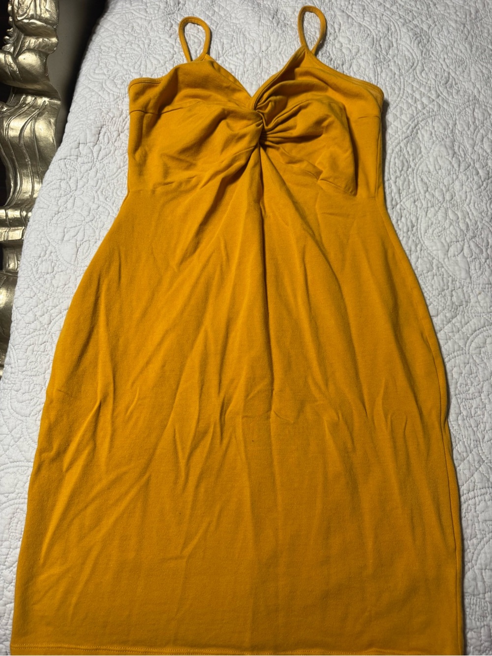 Mustard Yellow Twist-Front Spaghetti Strap Dress